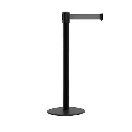 Montour Line Stanchion Belt Barrier Flat Base Black Post 7.5 ft. Dark Gray Belt S400-BK-DGY-75